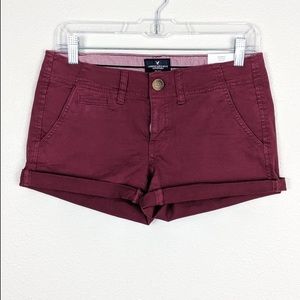 AMERICAN EAGLE MAROON SHORTIE LOWRISE SHORTS SIZE2